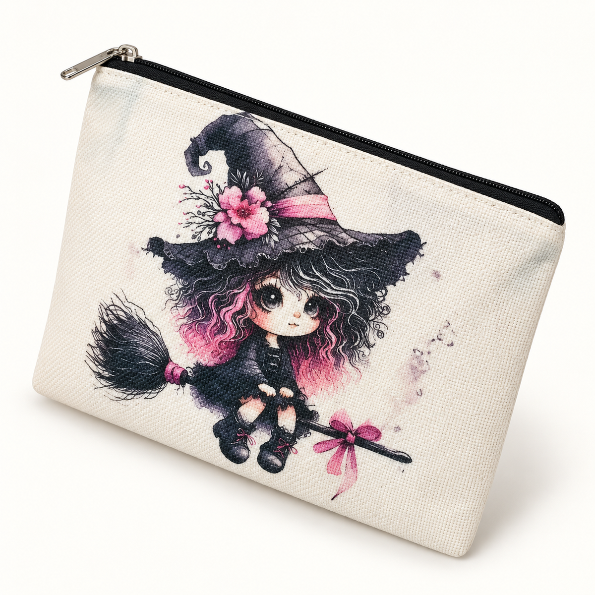 Pink Haired Little Witch Large Zipper Pouch