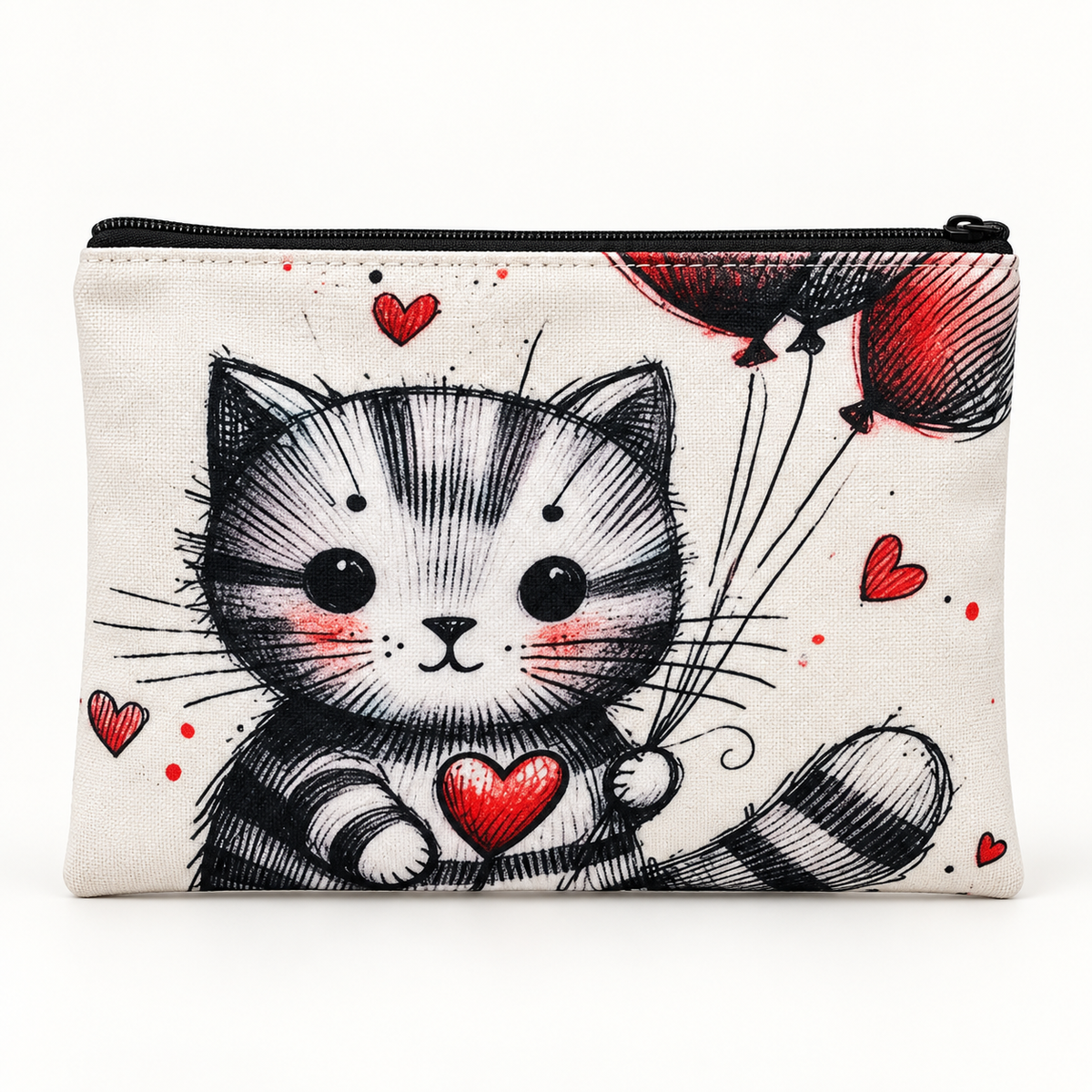 Cat & Hearts Medium Hearts Zipper Pouch