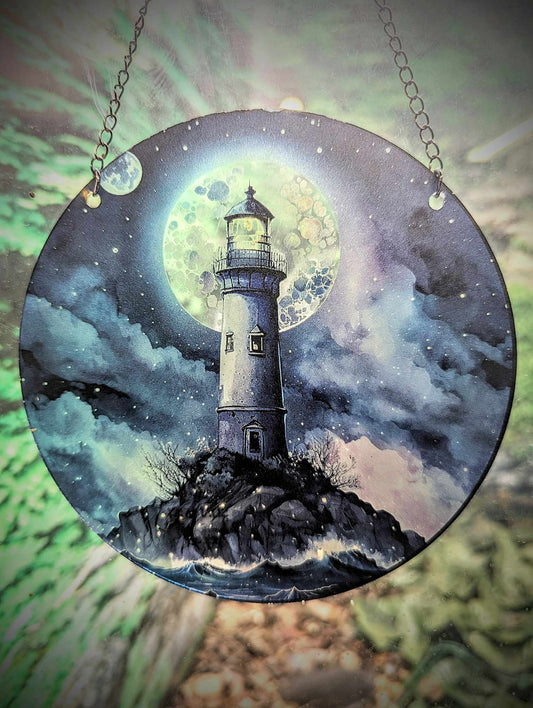 LIGHTHOUSE WITH FULL MOON SUNCATCHER