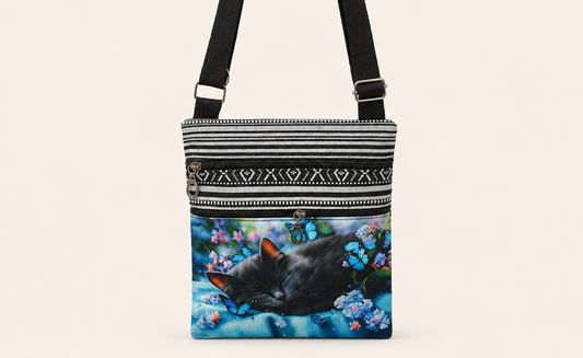 Black Cat & Blue Butterfly Crossbody Bag