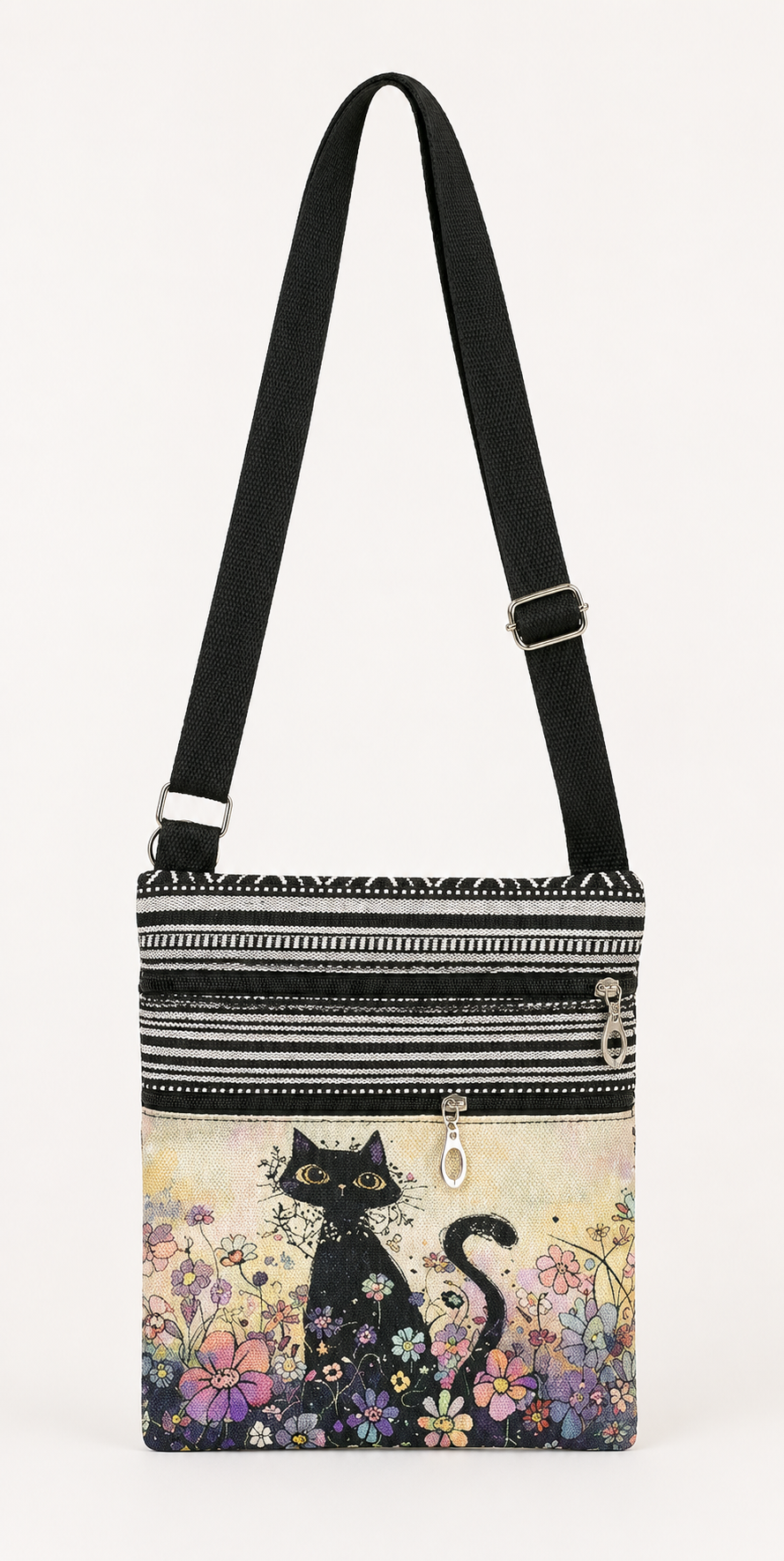 Black Cat & Floral Crossbody Bag