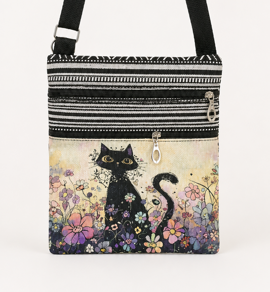 Black Cat & Floral Crossbody Bag