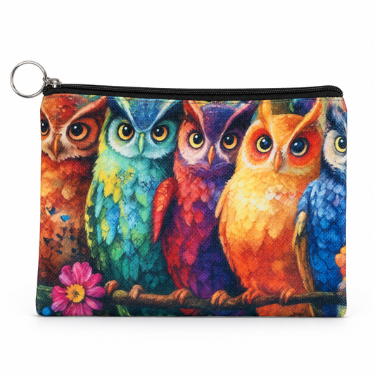 Colorful Owls Large Zipper Pouch