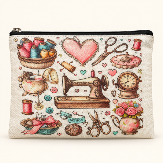Vintage Sewing Large Zipper Pouch
