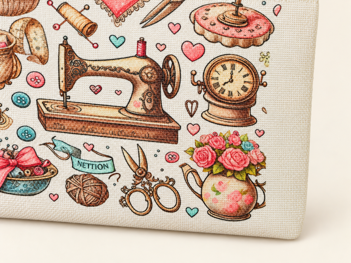 Vintage Sewing Large Zipper Pouch