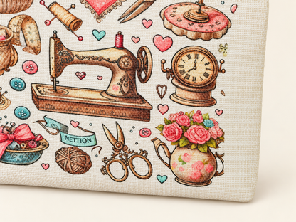 Vintage Sewing Large Zipper Pouch