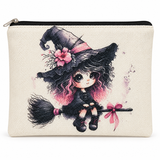 Pink Haired Little Witch Large Zipper Pouch