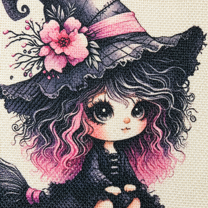 Pink Haired Little Witch Large Zipper Pouch