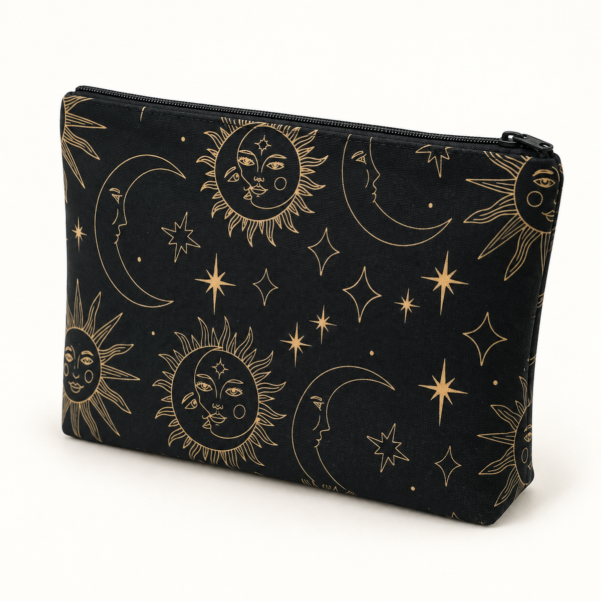 Black Celestial Sun & Moon Medium Zipper Pouch