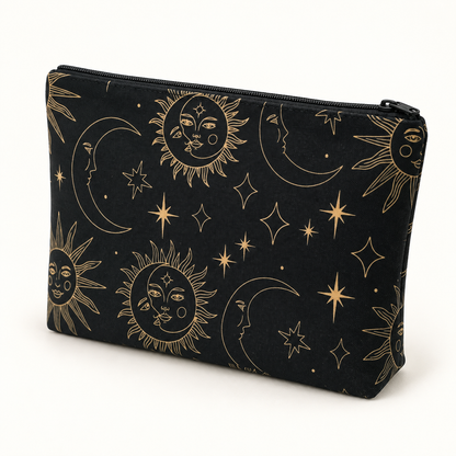 Black Celestial Sun & Moon Medium Zipper Pouch