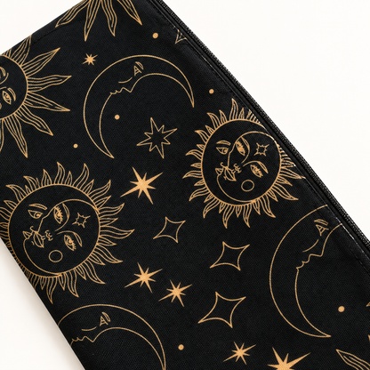 Black Celestial Sun & Moon Medium Zipper Pouch
