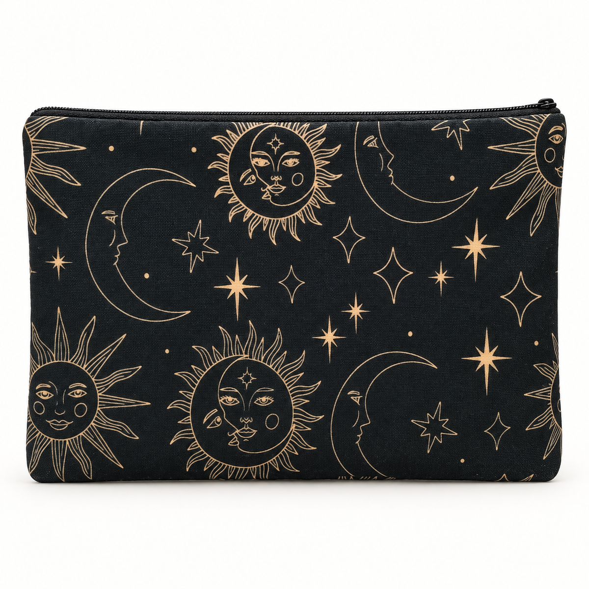 Black Celestial Sun & Moon Medium Zipper Pouch