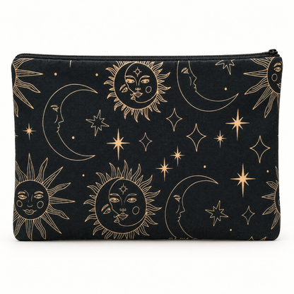 Black Celestial Sun & Moon Medium Zipper Pouch