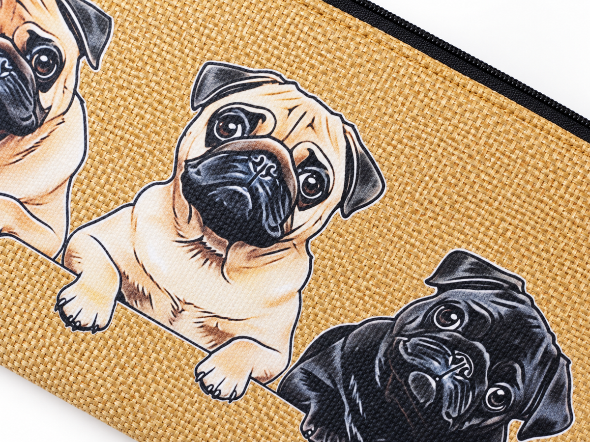 Three Pugs Medium Zipper Pouch