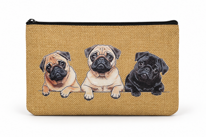 Three Pugs Medium Zipper Pouch