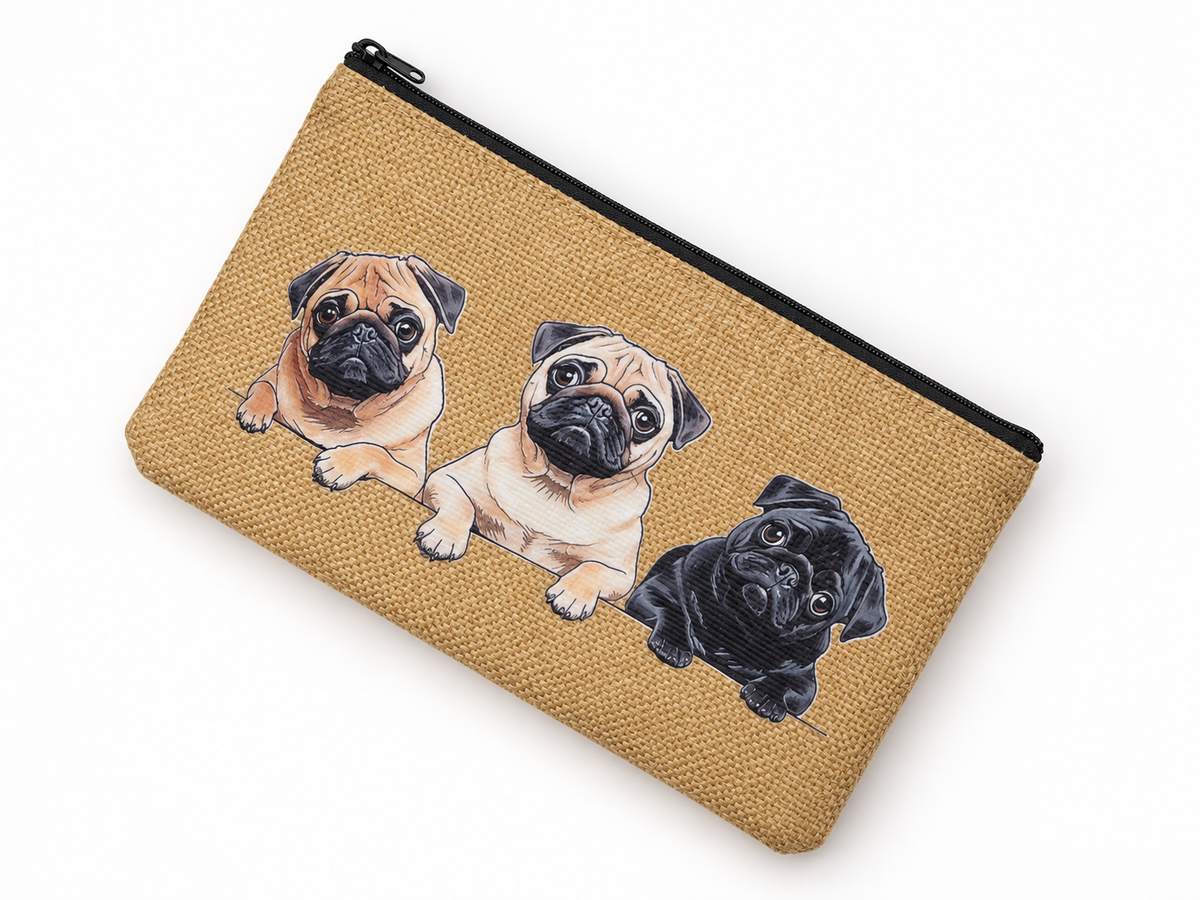 Three Pugs Medium Zipper Pouch