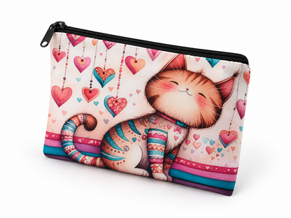 Smiling Cat & Hearts Medium Zipper Pouch