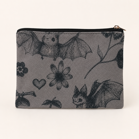 Gothic Bats & Florals Large Zipper Pouch
