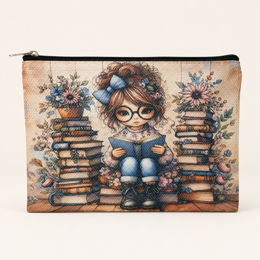 Cozy Bookworm Large Zipper Pouch