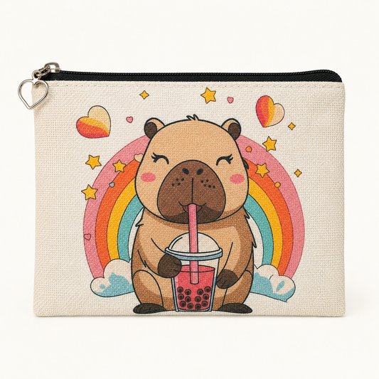 Capybara Boba Rainbow Large Zipper Pouch
