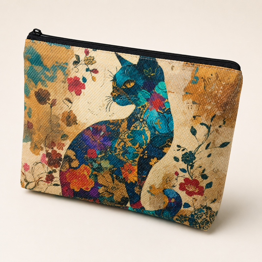 Floral Cat Large Zipper Pouch