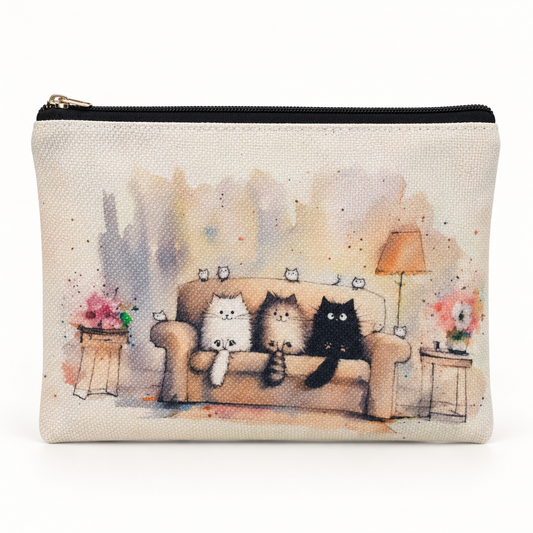 Cozy Cat Gathering Large Zipper Pouch
