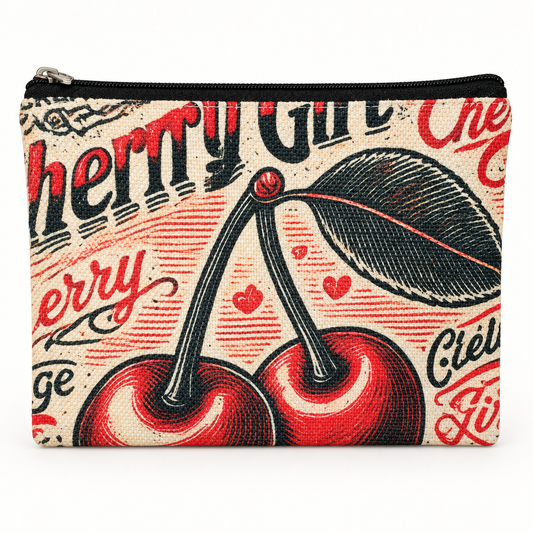 Vintage Cherry Large Zipper Pouch