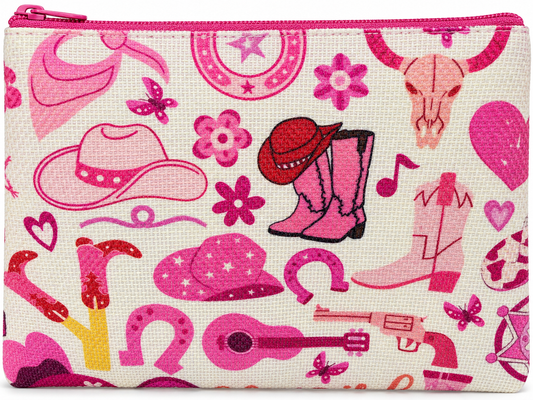 Pink Cowgirl Large Zipper Pouch