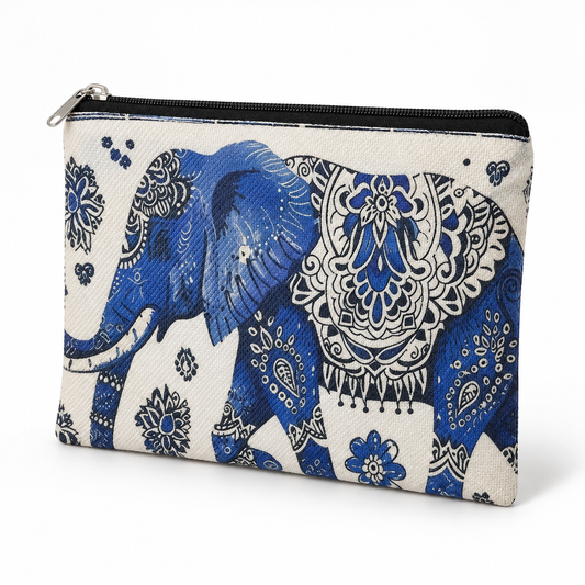 Blue Elephant Mandala Large Zipper Pouch