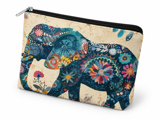 Bohemian Floral Elephant Large Zipper Pouch