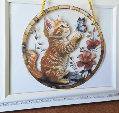 Suncatcher- 8"- kitten & butterfly