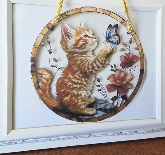 Suncatcher- 8"- kitten & butterfly